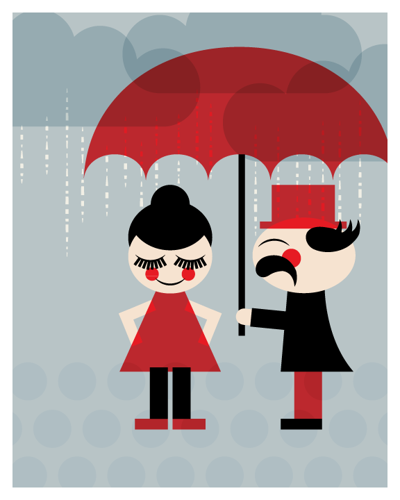 Geometric Couple in the Rain - 8 x 10 Print with Mat