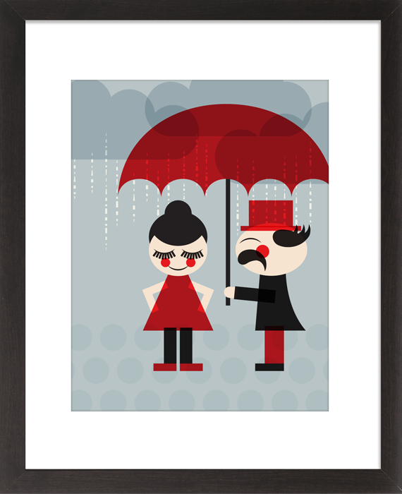 Geometric Couple in the Rain - 8 x 10 Print with Mat