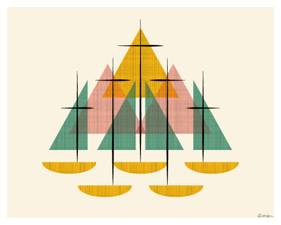 Mid Century Sailboats Print - 2 Color Choices