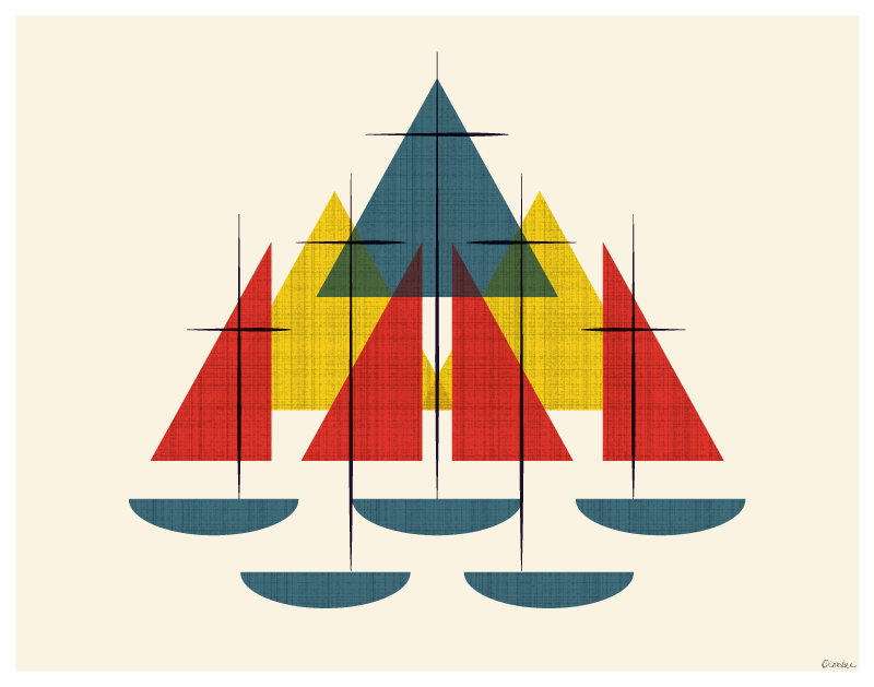 Mid Century Sailboats Print - 2 Color Choices