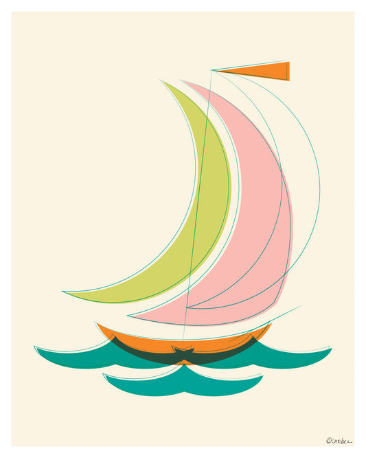 Mid Century Sailboat Print