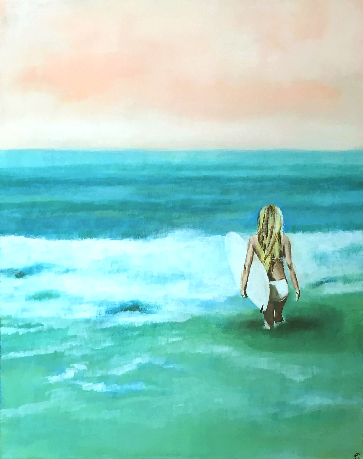 The White, Surfer Painting 22 x 28